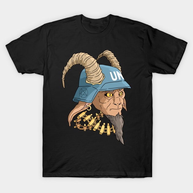 blue helmet devil T-Shirt by JJadx